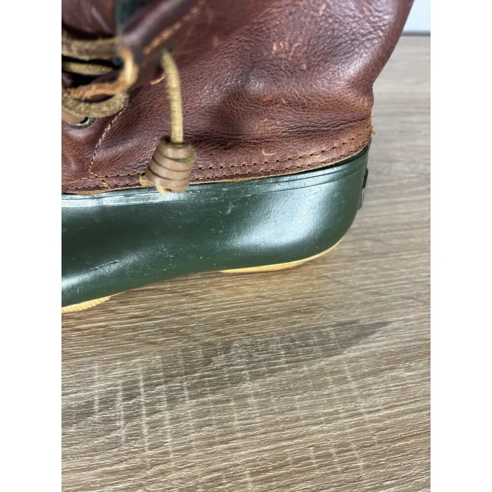 Sperry Top-Sider Duck Boots Womens 7 Brown Leather Green Waterproof Fleece Zip